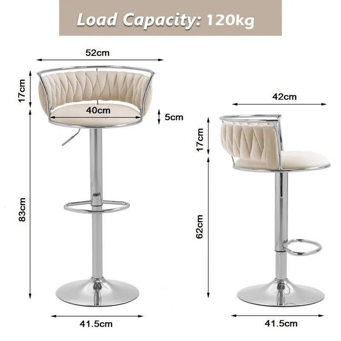SERENITà 2 x Height Adjustable Swivel Bar Velvet Padded Metal Round Base - White