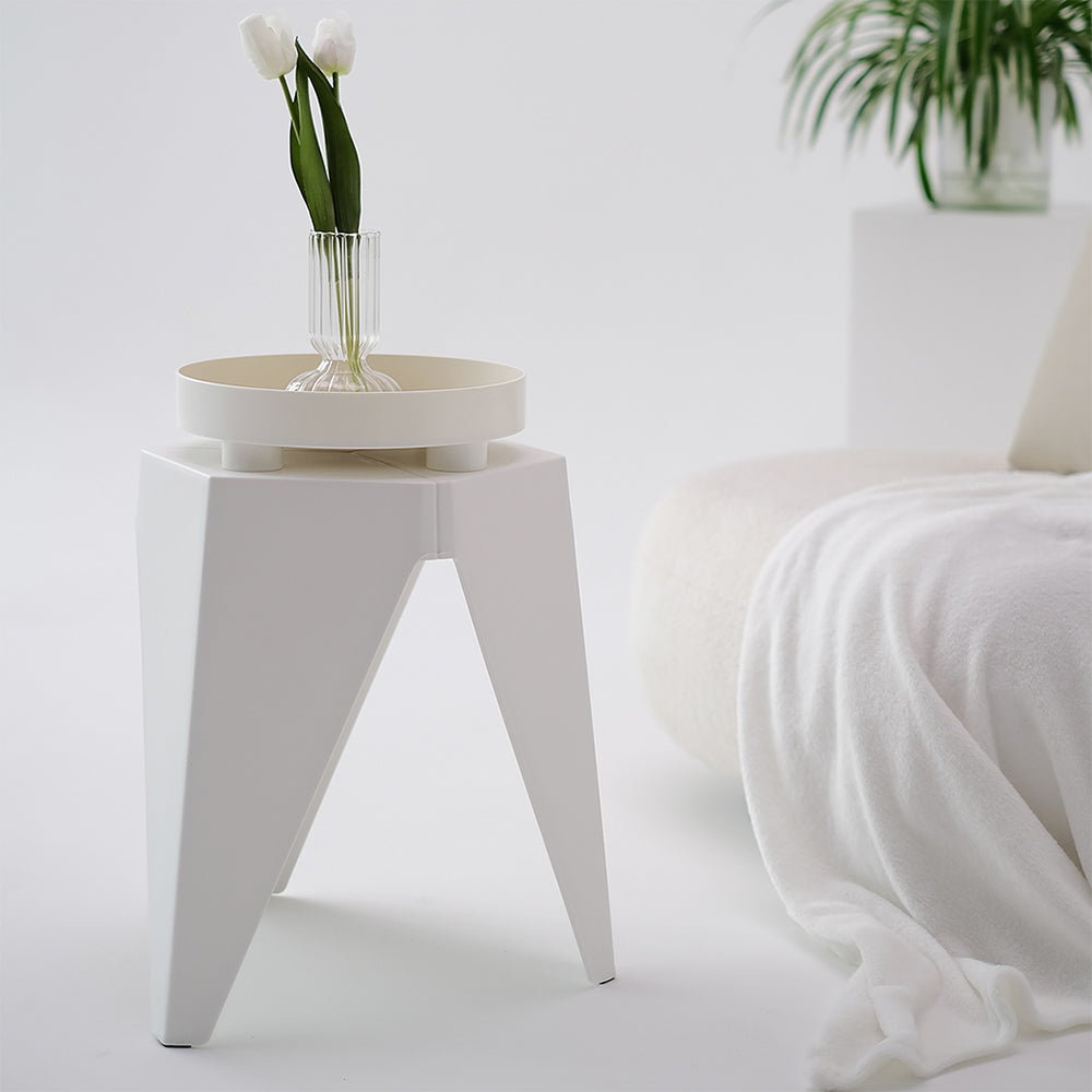 Stool HavenIn Set of 2 Puzzle Stool Plastic Stacking Bar Stools Dining Chairs Kitchen White