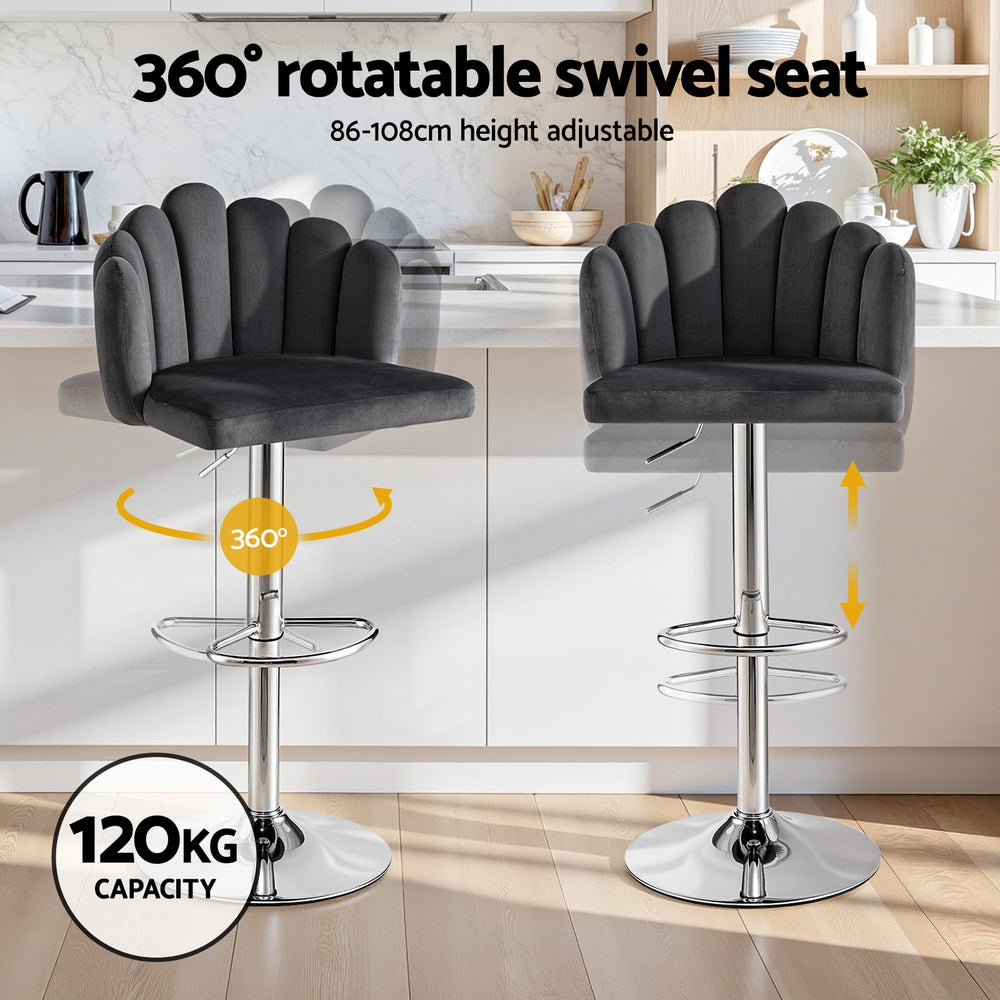 Stool Haven Bar Stool X2 Kitchen Dining Counter Gaslift Chair Adjustable Velvet Grey