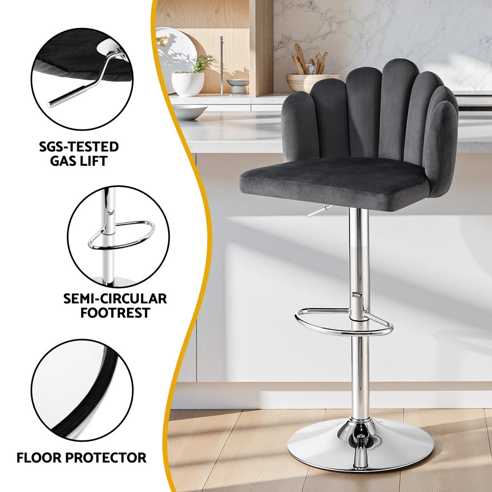Stool Haven Bar Stool X2 Kitchen Dining Counter Gaslift Chair Adjustable Velvet Grey