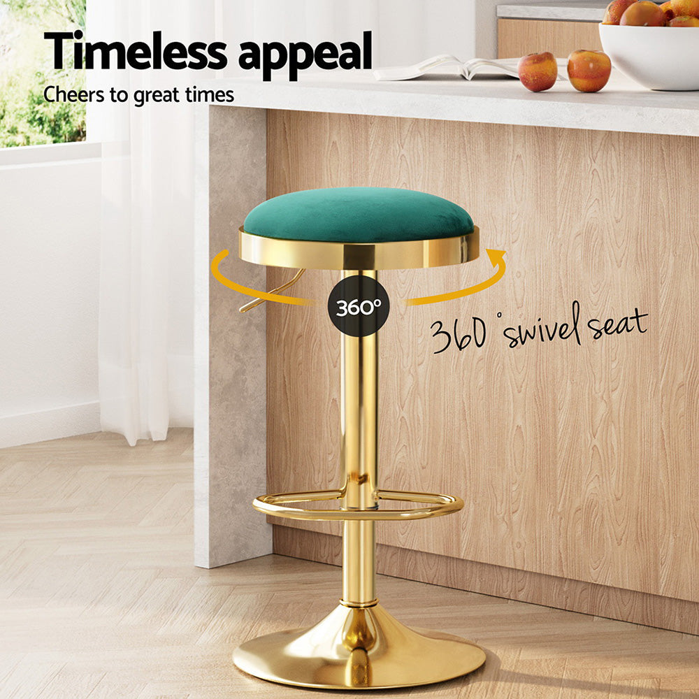 4x Stool Haven Bar Stools Kitchen Dining Chairs Velvet Padded Stool Green