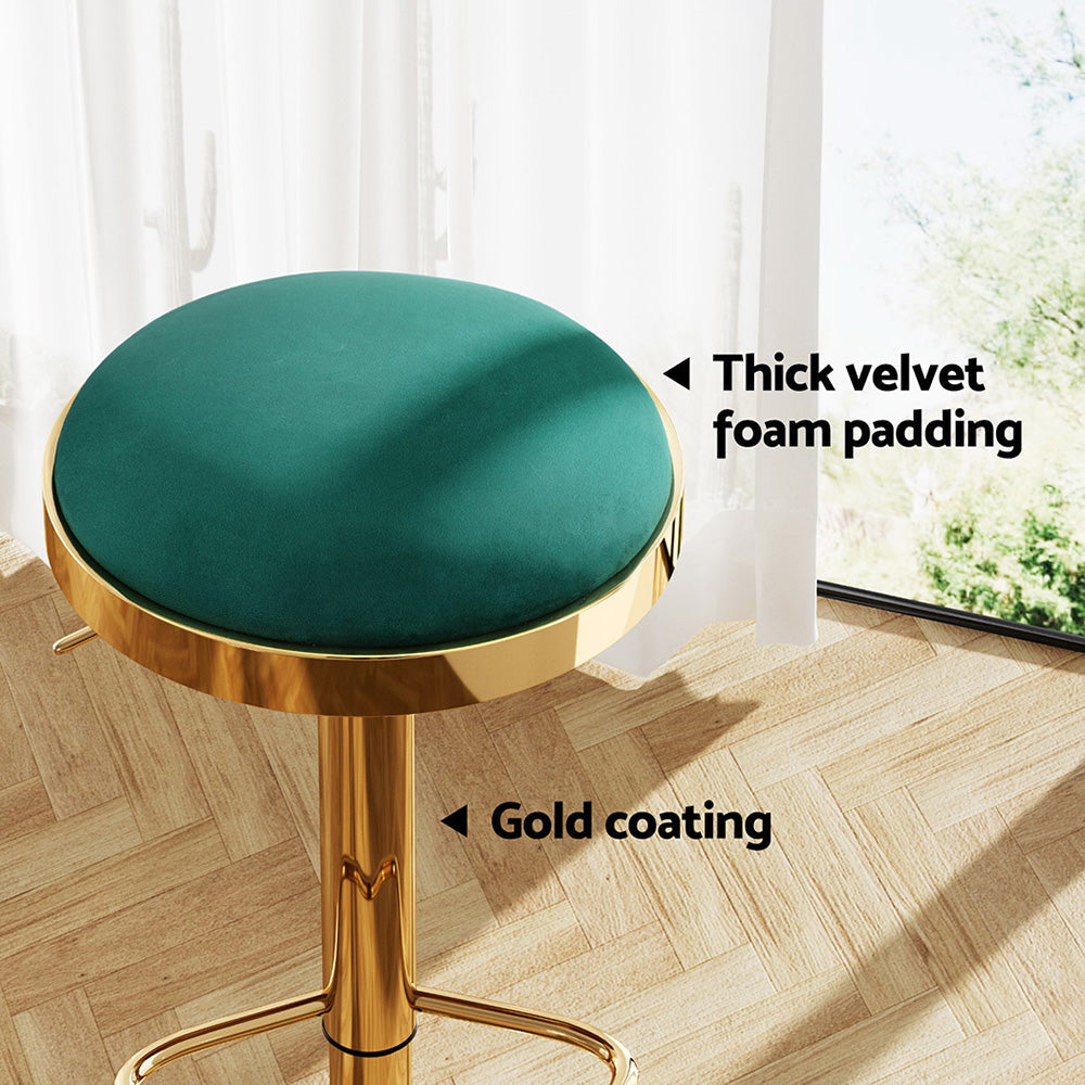 4x Stool Haven Bar Stools Kitchen Dining Chairs Velvet Padded Stool Green