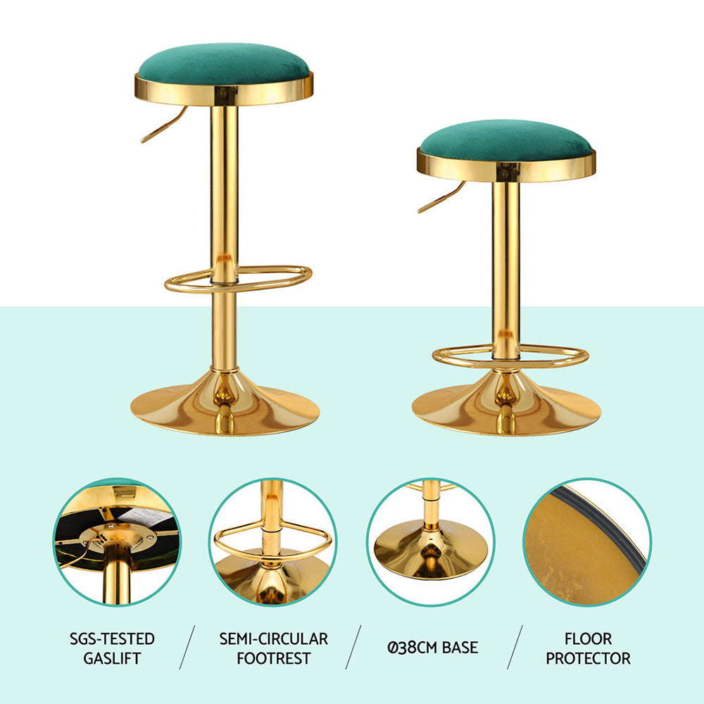4x Stool Haven Bar Stools Kitchen Dining Chairs Velvet Padded Stool Green