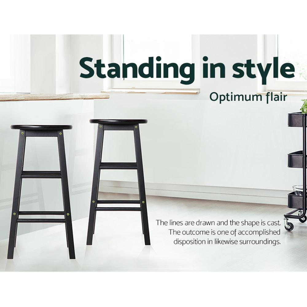 Stool Haven 2x Bar Stools Round Chairs Wooden Black