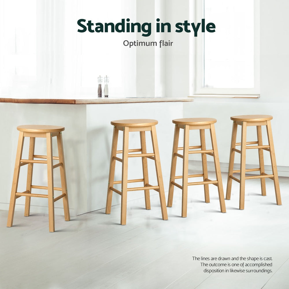 Stool Haven 4x Bar Stools Round Chairs Wooden Nature