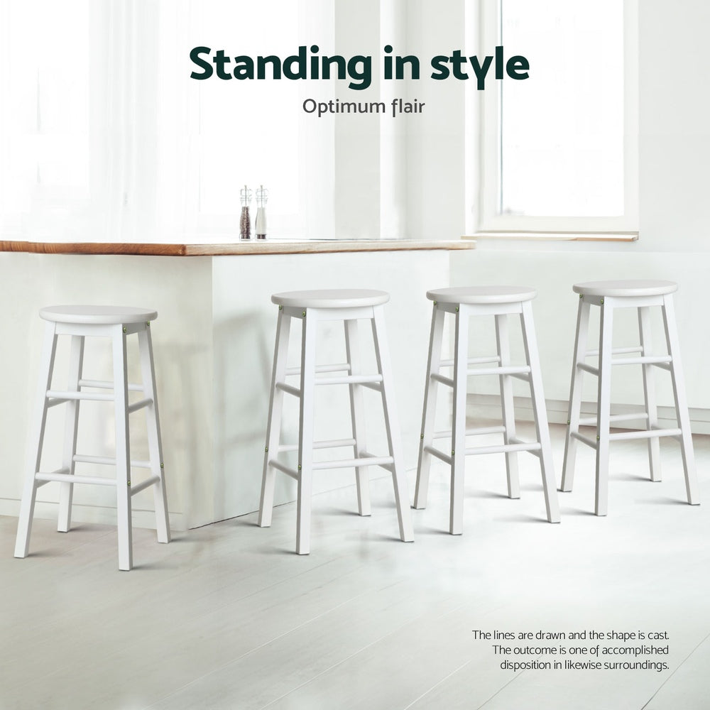 Stool Haven 4x Bar Stools Round Chairs Wooden White