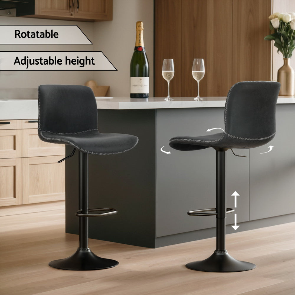 Stool Haven 4 x Bar Stools Kitchen Swivel Gas Lift Chairs Black