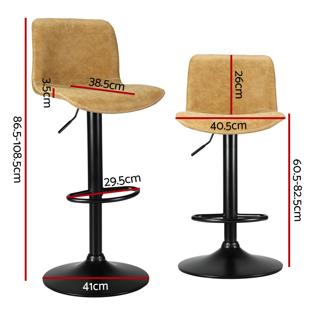 Stool Haven 2x Bar Stools Kitchen Swivel Bar Stool Gas Lift Chairs Barstools Brown