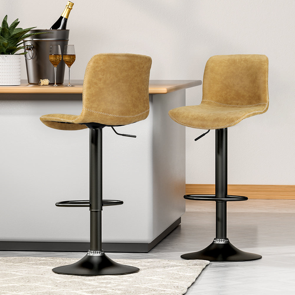 Stool Haven 2x Bar Stools Kitchen Swivel Bar Stool Gas Lift Chairs Barstools Brown