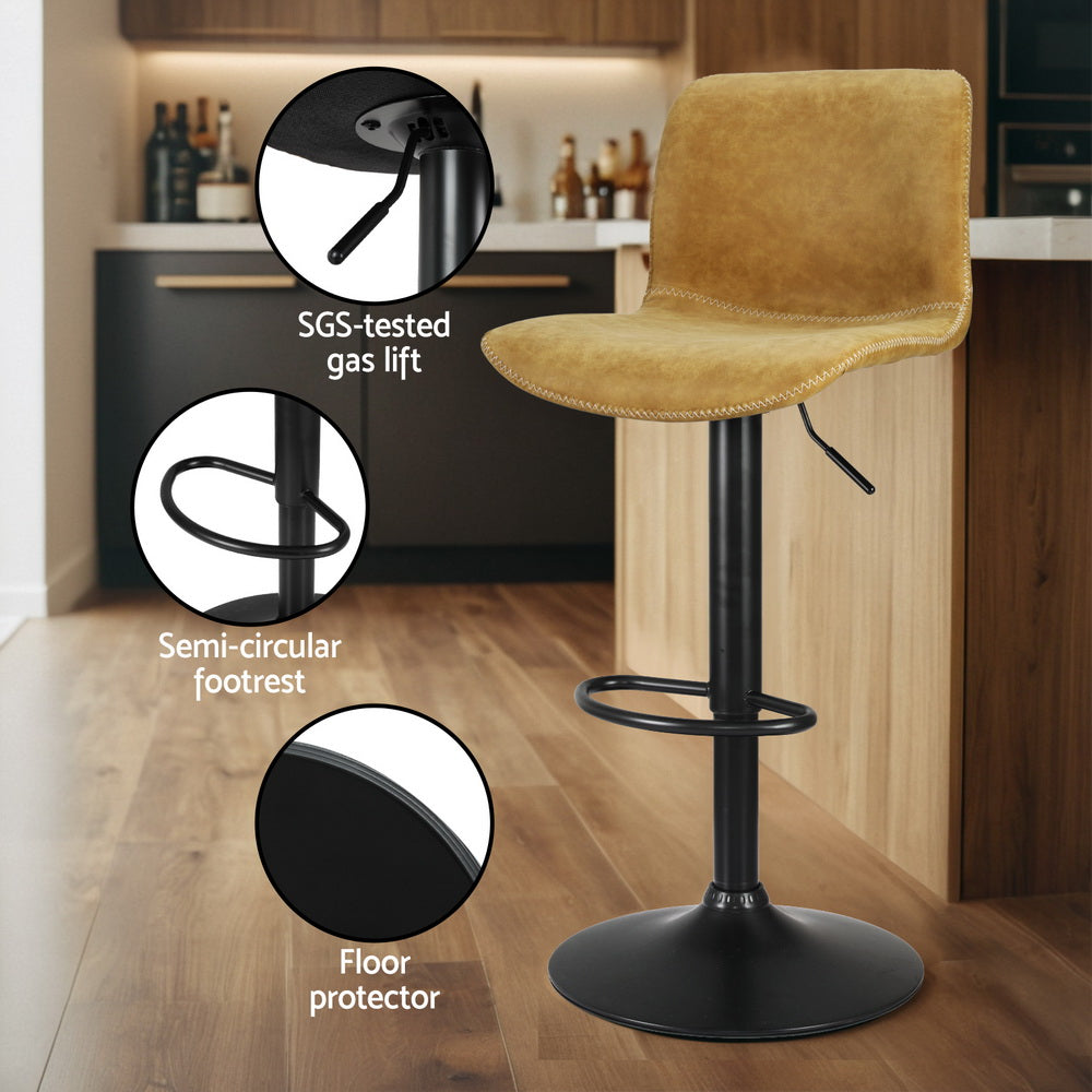 Stool Haven 2x Bar Stools Kitchen Swivel Bar Stool Gas Lift Chairs Barstools Brown