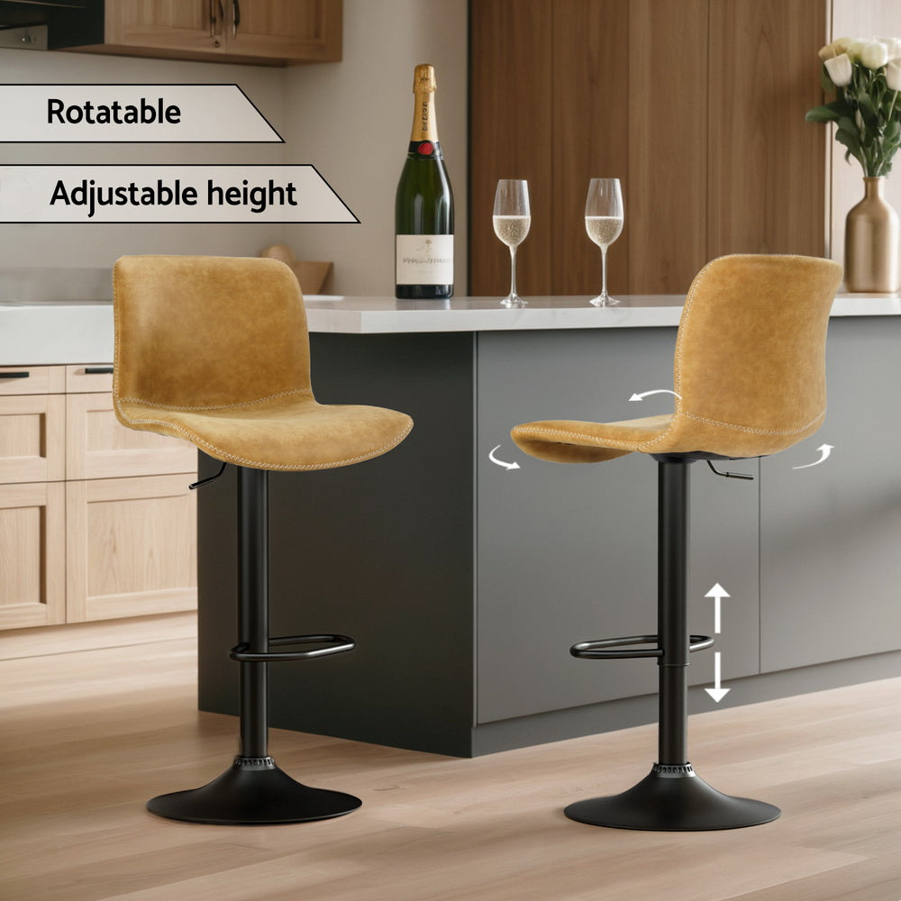 Stool Haven 2x Bar Stools Kitchen Swivel Bar Stool Gas Lift Chairs Barstools Brown