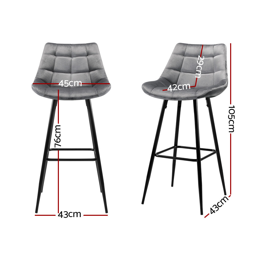 Stool Haven Set of 2 Velvet Bar Stools - Grey