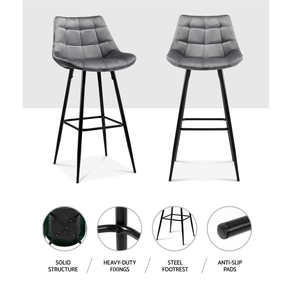 Stool Haven Set of 2 Velvet Bar Stools - Grey