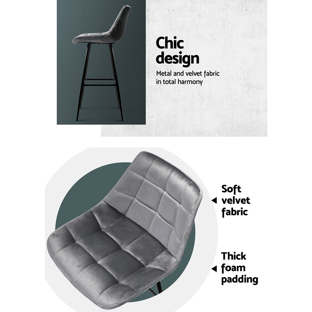 Stool Haven Set of 2 Velvet Bar Stools - Grey
