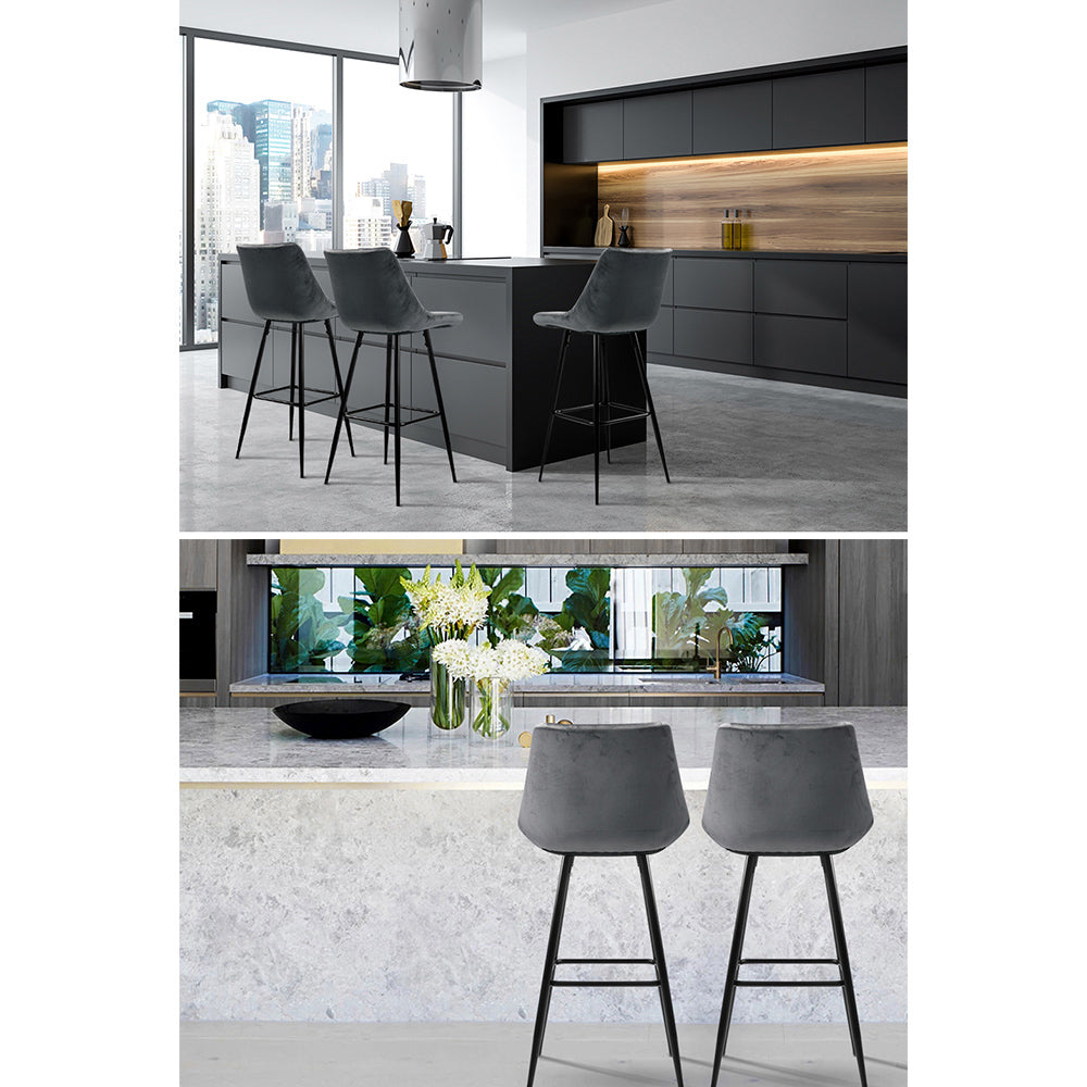 Stool Haven Set of 2 Velvet Bar Stools - Grey