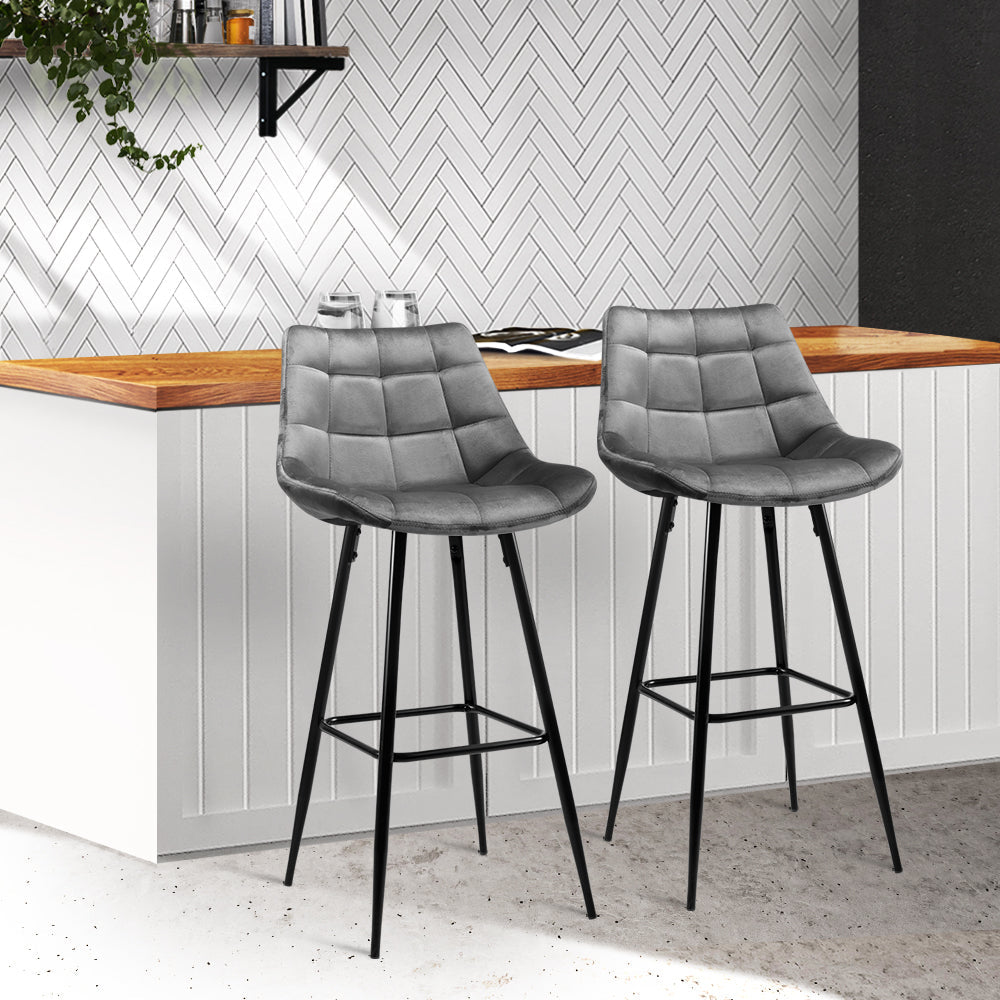 Stool Haven Set of 2 Velvet Bar Stools - Grey