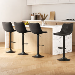 Stool Haven 4x Bar Stools Vintage Leather Swivel Gas Lift Black