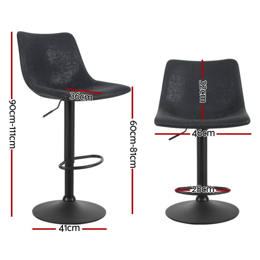 Stool Haven 4x Bar Stools Vintage Leather Swivel Gas Lift Black