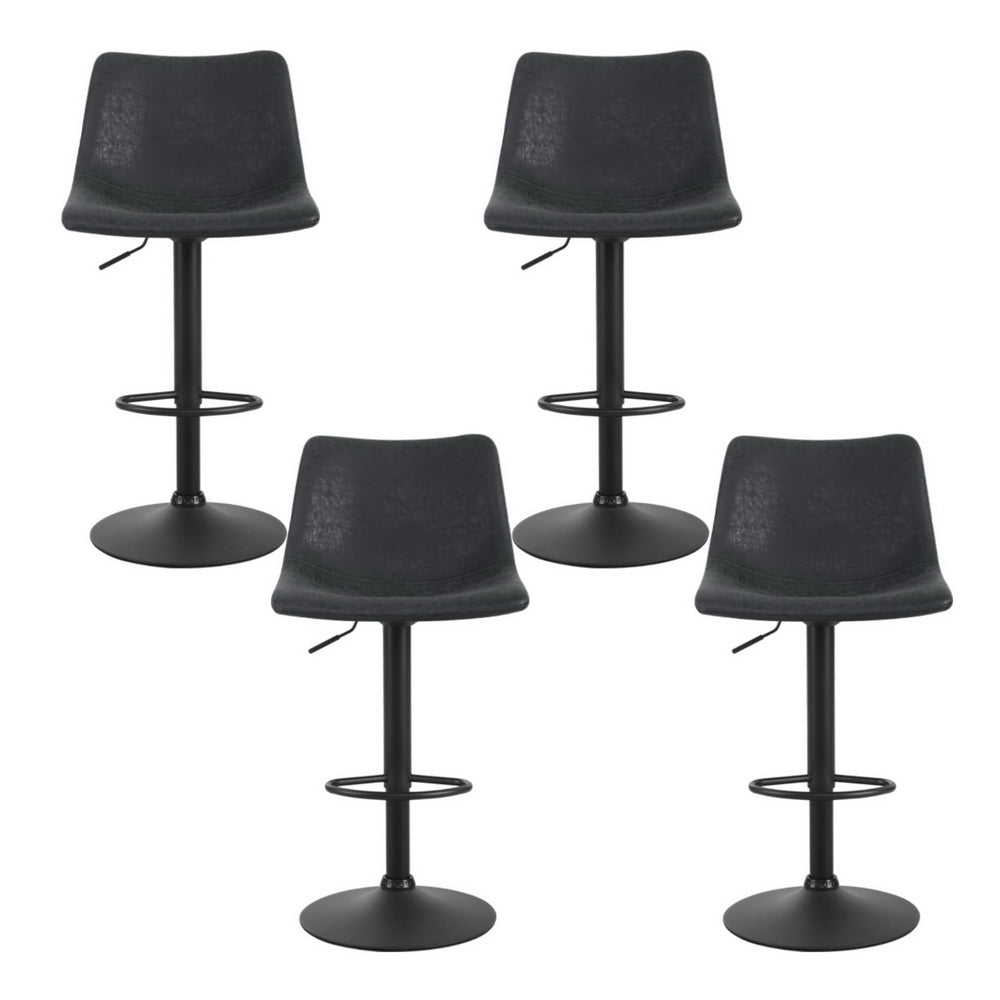 Stool Haven 4x Bar Stools Vintage Leather Swivel Gas Lift Black
