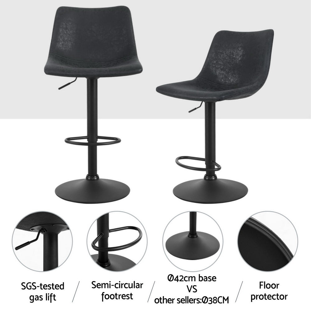 Stool Haven 4x Bar Stools Vintage Leather Swivel Gas Lift Black