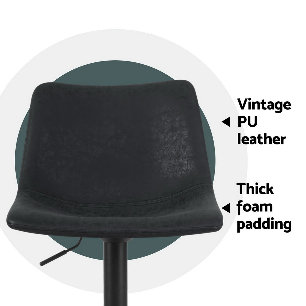 Stool Haven 4x Bar Stools Vintage Leather Swivel Gas Lift Black