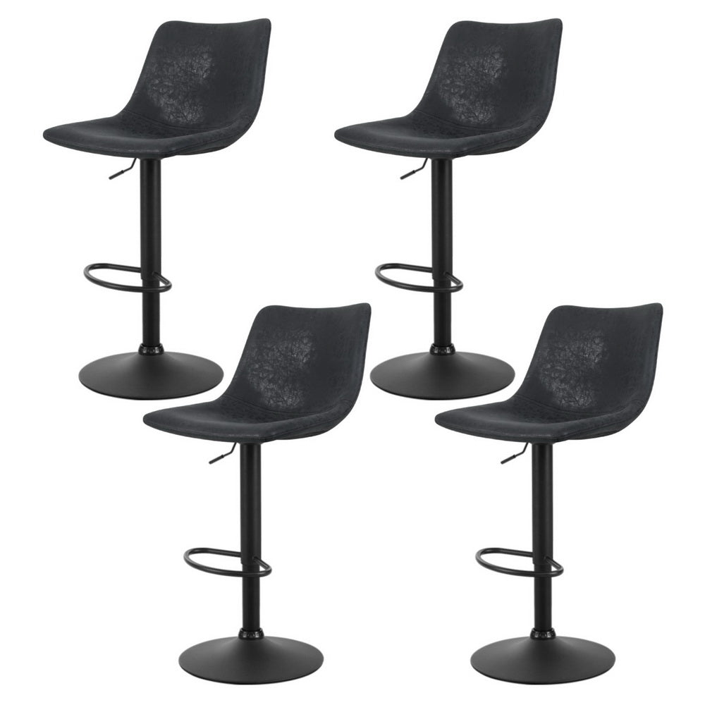Stool Haven 4x Bar Stools Vintage Leather Swivel Gas Lift Black