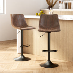Stool Haven 2 x Bar Stools Vintage Leather Swivel Gas Lift - Brown