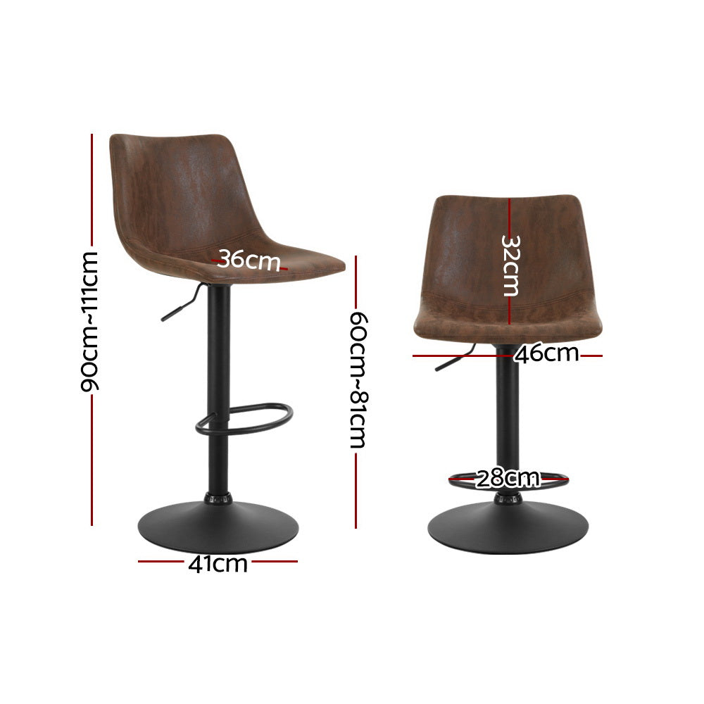 Stool Haven 2 x Bar Stools Vintage Leather Swivel Gas Lift - Brown