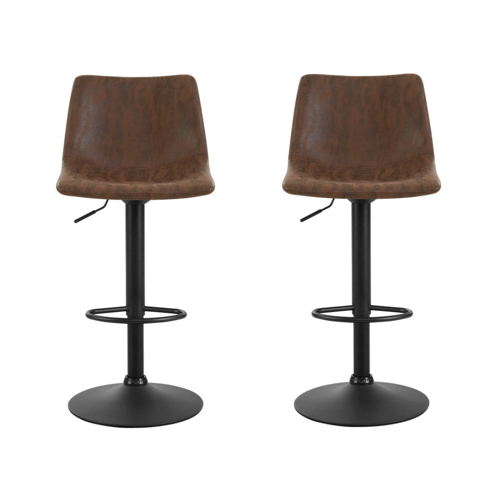 Stool Haven 2 x Bar Stools Vintage Leather Swivel Gas Lift - Brown