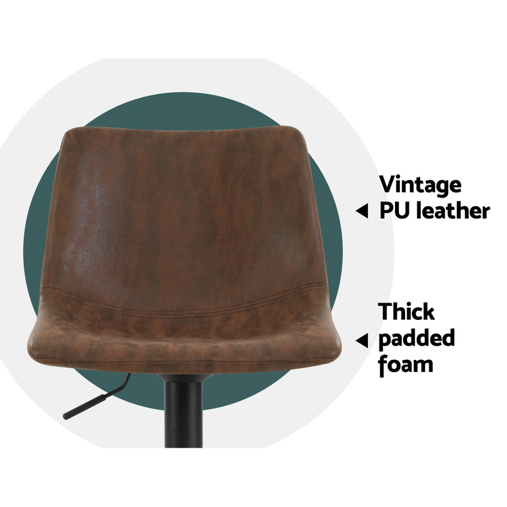 Stool Haven 2 x Bar Stools Vintage Leather Swivel Gas Lift - Brown