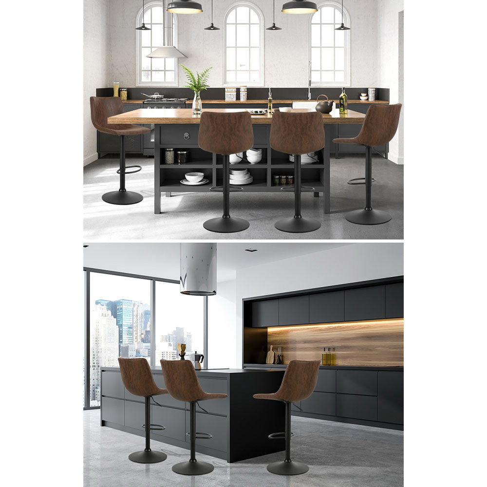 Stool Haven 2 x Bar Stools Vintage Leather Swivel Gas Lift - Brown