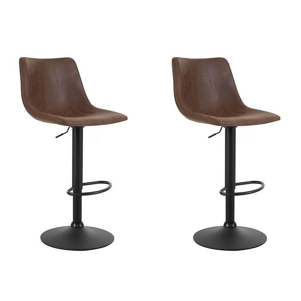 Stool Haven 2 x Bar Stools Vintage Leather Swivel Gas Lift - Brown