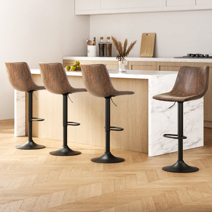 Stool Haven 4x Bar Stools Vintage Leather Swivel Gas Lift Brown