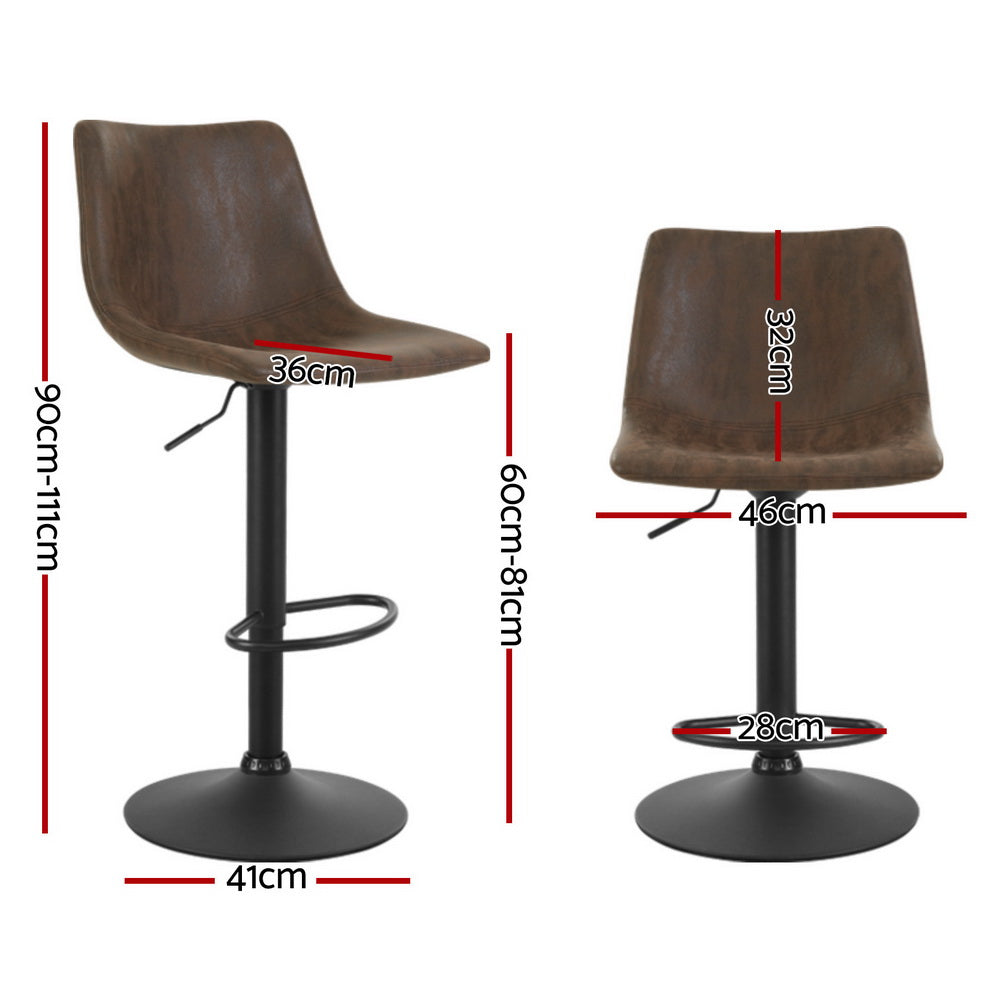 Stool Haven 4x Bar Stools Vintage Leather Swivel Gas Lift Brown