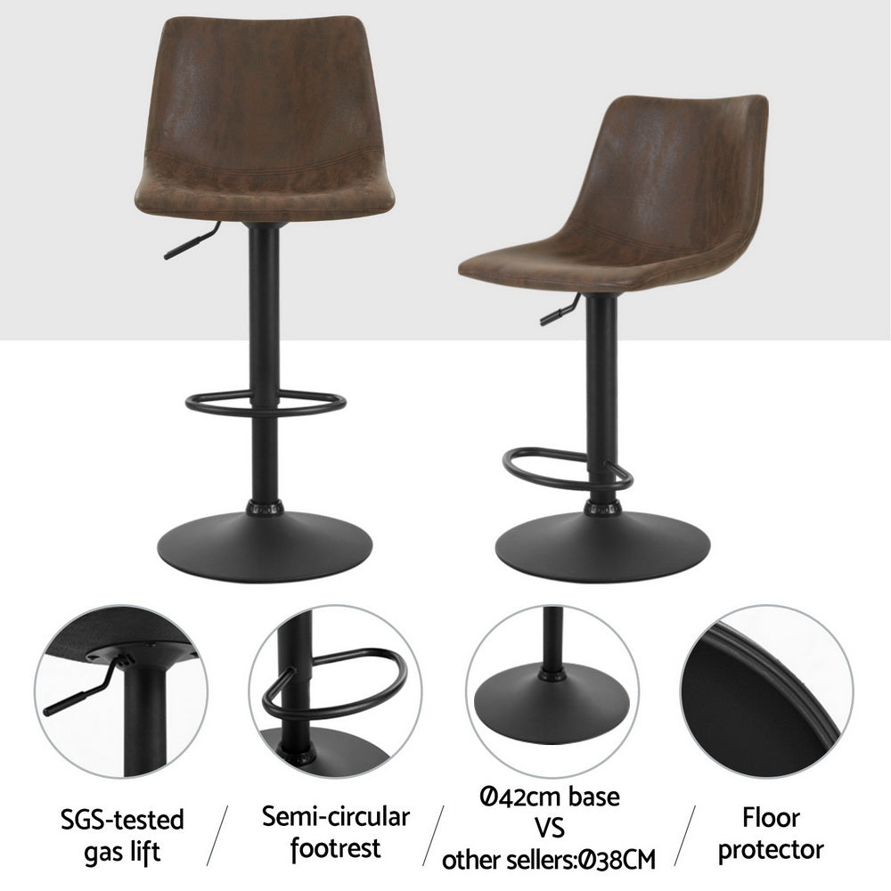 Stool Haven 4x Bar Stools Vintage Leather Swivel Gas Lift Brown