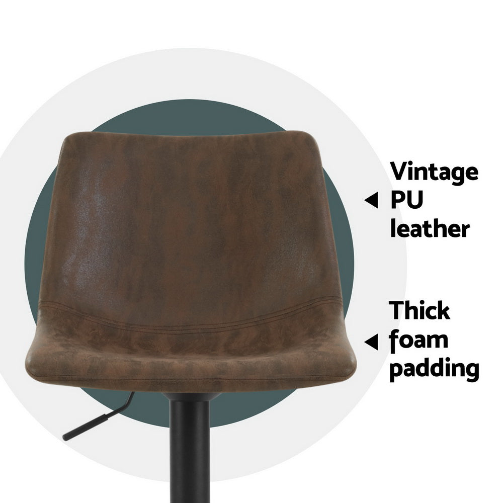 Stool Haven 4x Bar Stools Vintage Leather Swivel Gas Lift Brown