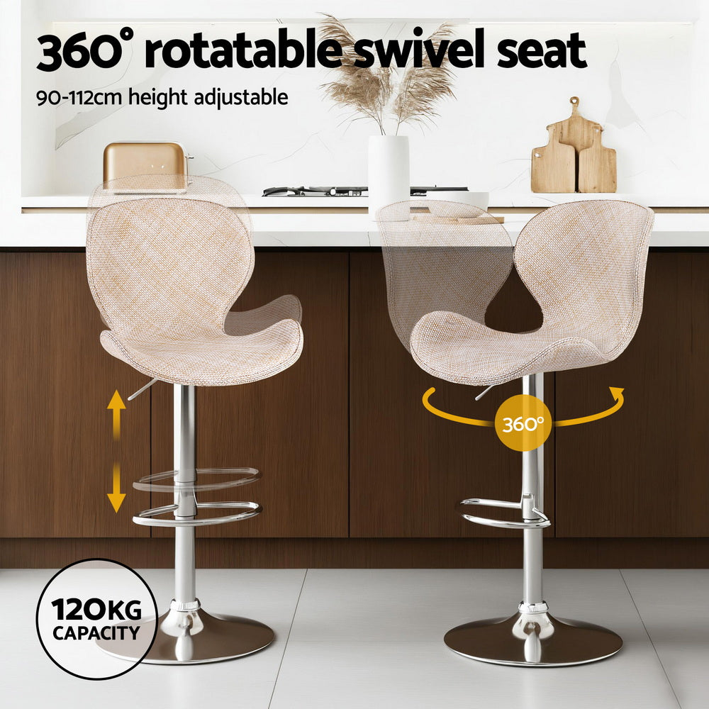Stool Haven 4x Bar Stools Kitchen Swivel Gas Lift Counter Chair Wing PE Rattan Beige