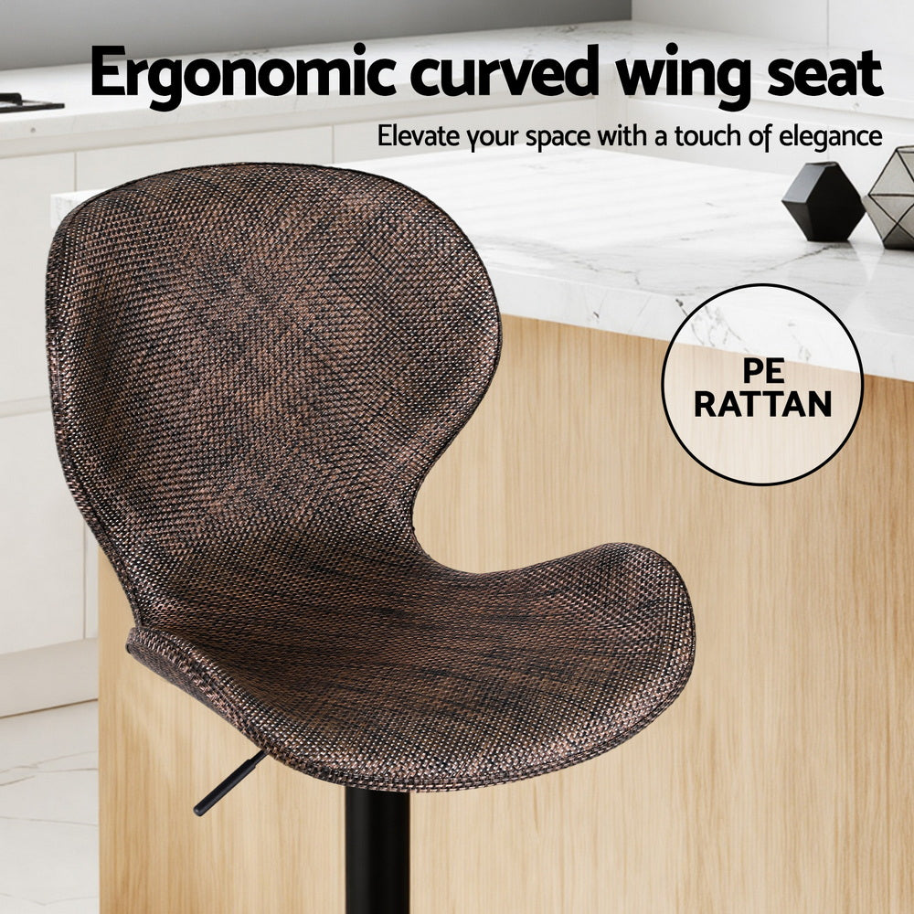 Stool Haven 2x Bar Stools Kitchen Swivel Gas Lift Counter Chair Wing PE Rattan Brown