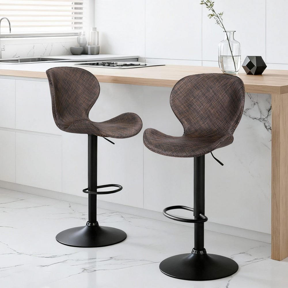 Stool Haven 2x Bar Stools Kitchen Swivel Gas Lift Counter Chair Wing PE Rattan Brown