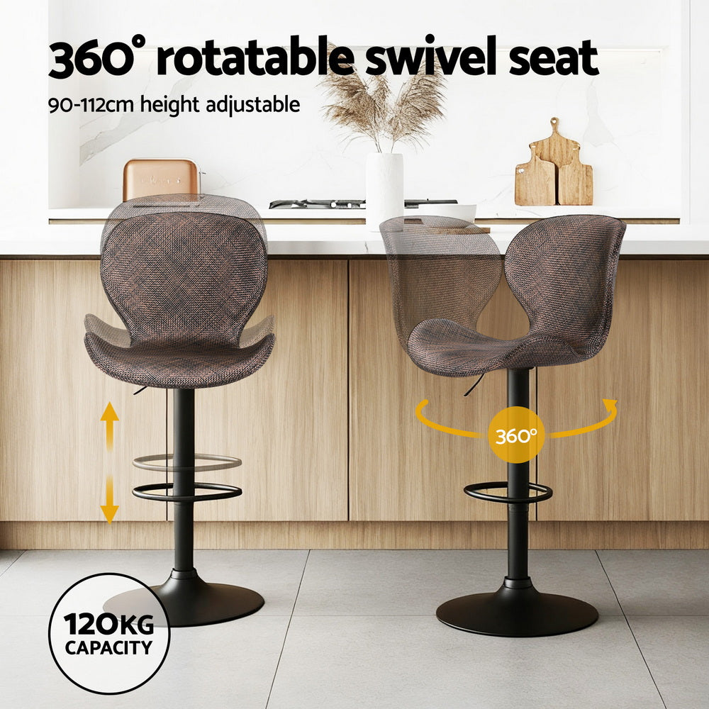 Stool Haven 4x Bar Stools Kitchen Swivel Gas Lift Counter Chair Wing PE Rattan Brown