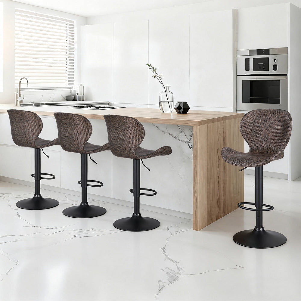 Stool Haven 4x Bar Stools Kitchen Swivel Gas Lift Counter Chair Wing PE Rattan Brown