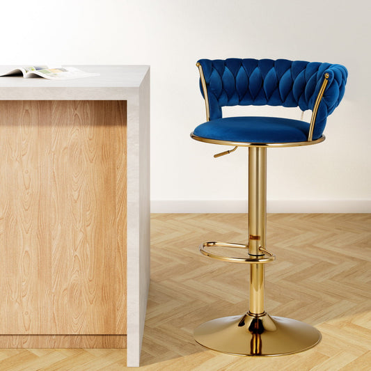 Stool Haven Bar Stools Gas Lift Velvet Woven Backrest Navy