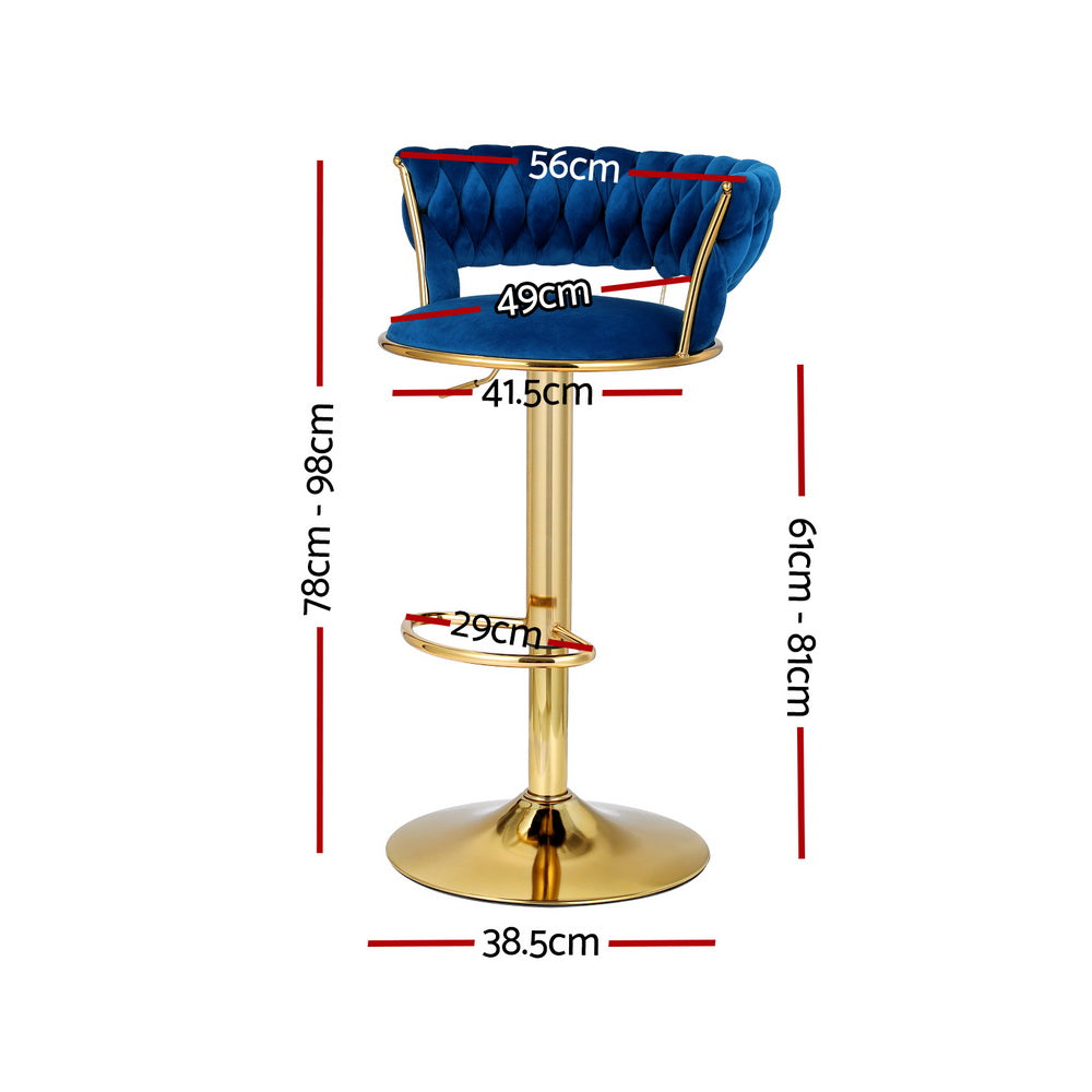 Stool Haven Bar Stools Gas Lift Velvet Woven Backrest Navy