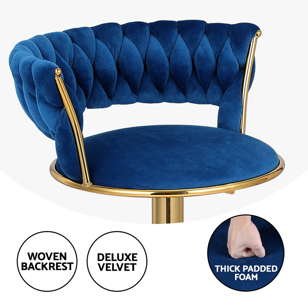 Stool Haven Bar Stools Gas Lift Velvet Woven Backrest Navy