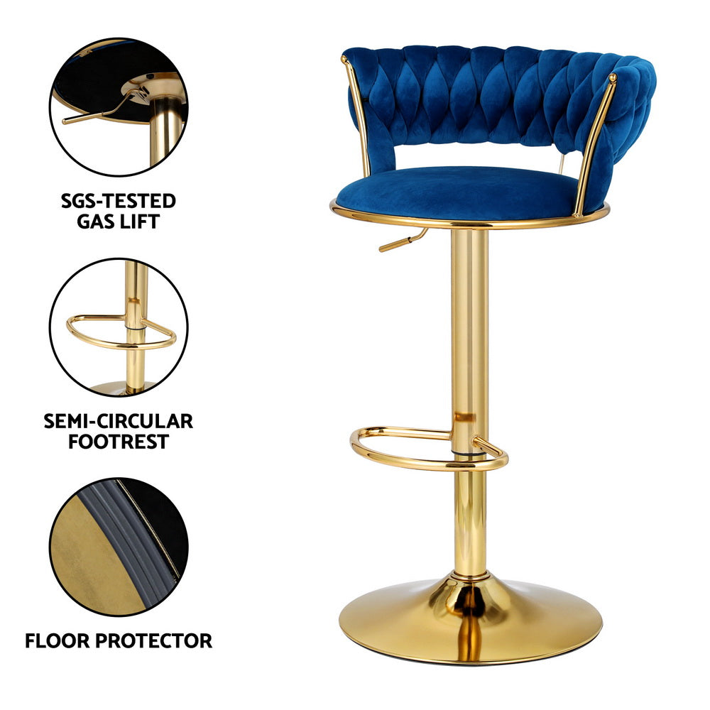 Stool Haven Bar Stools Gas Lift Velvet Woven Backrest Navy