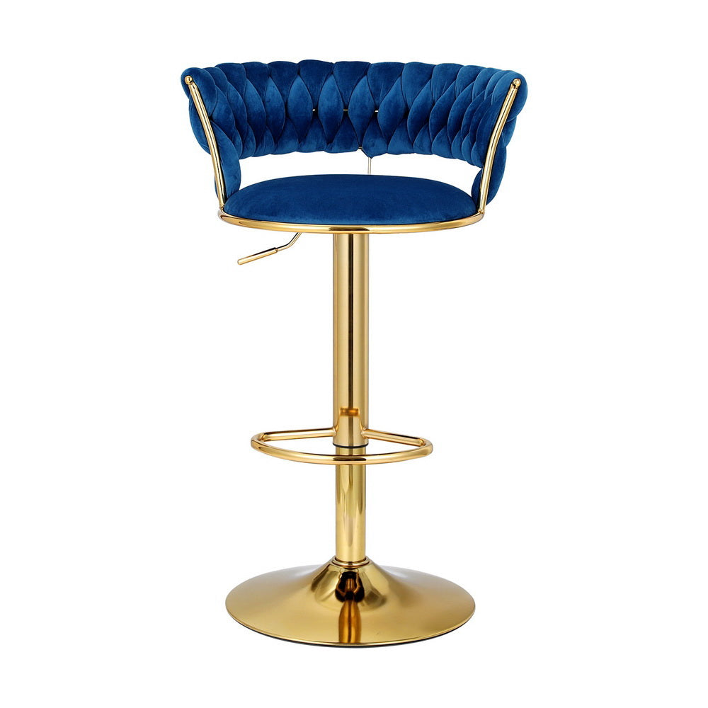 Stool Haven 2x Bar Stools Gas Lift Velvet Woven Backrest Navy