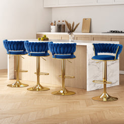 Stool Haven 4x Bar Stools Gas Lift Velvet Woven Backrest Navy