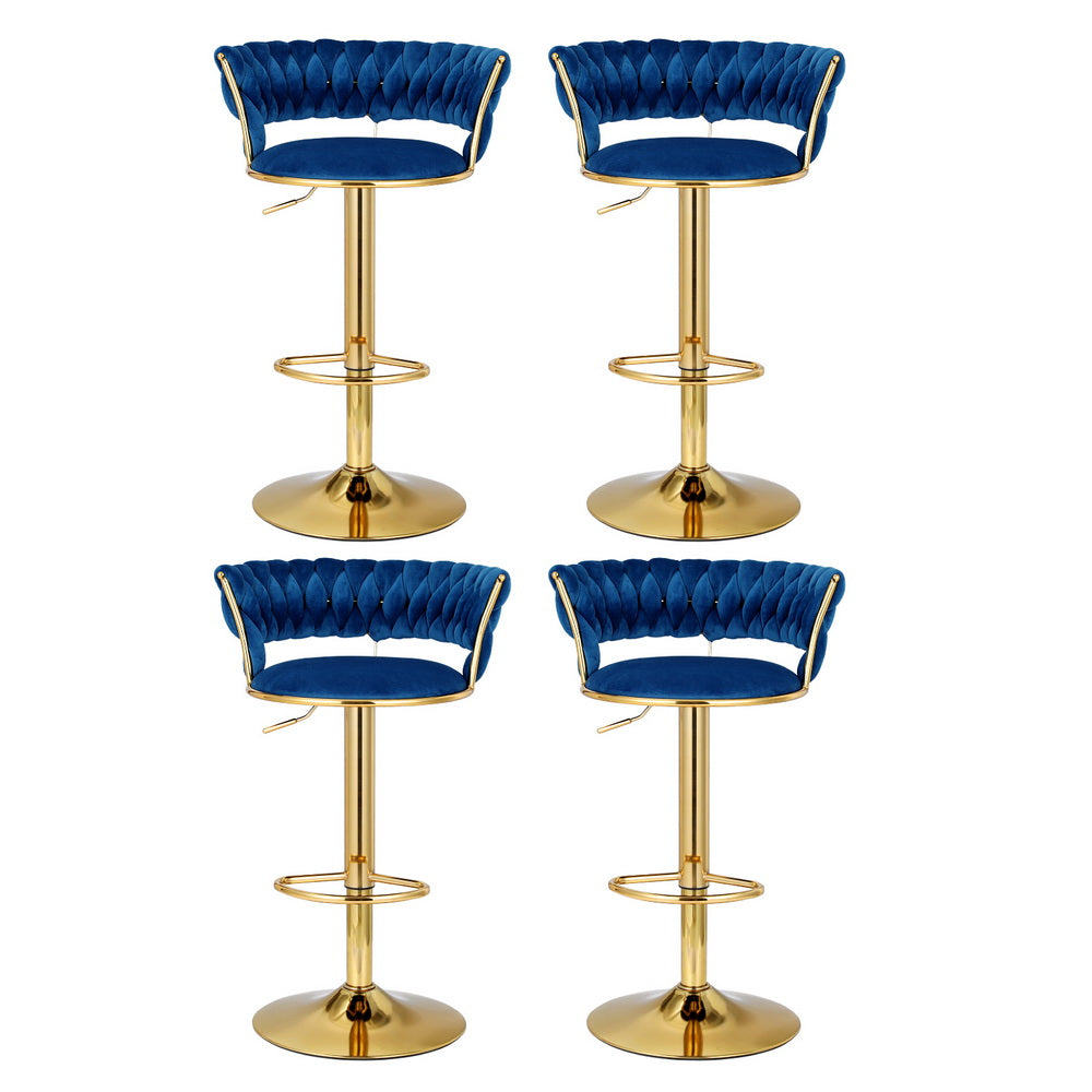 Stool Haven 4x Bar Stools Gas Lift Velvet Woven Backrest Navy