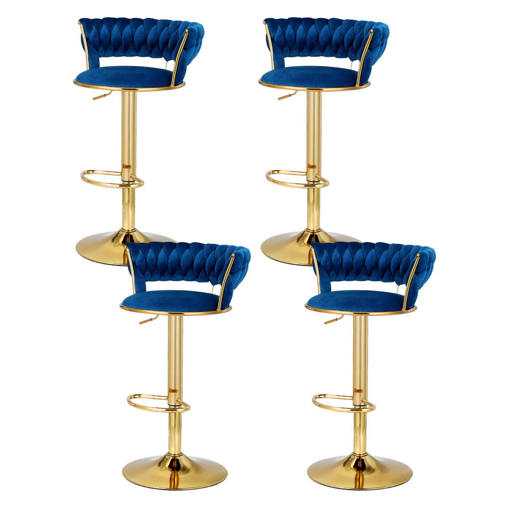 Stool Haven 4x Bar Stools Gas Lift Velvet Woven Backrest Navy