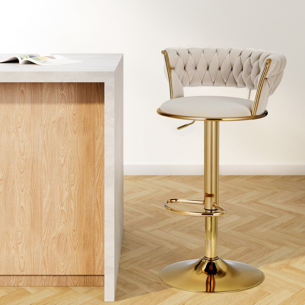 Stool Haven Bar Stools Gas Lift Velvet Woven Backrest Ivory